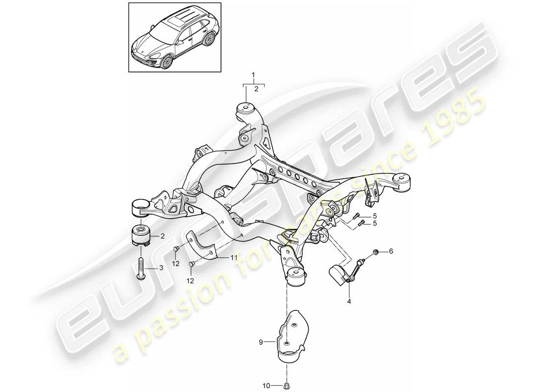 porsche 2011 (cayenne e2 92a) rear axle suspension sub-frame headlight range control level sensor stone chip guard d >>- mj 2014 part diagram