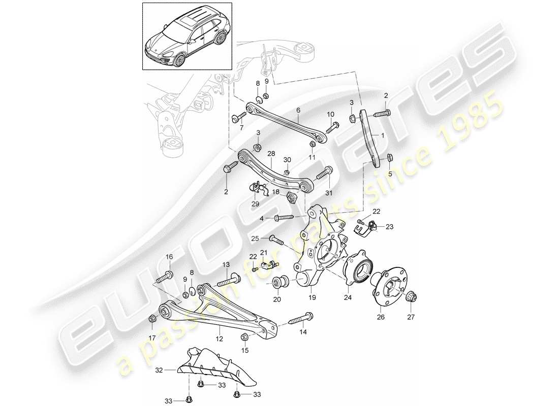 porsche 2012 (cayenne e2 92a) rear axle wheel carrier wishbone track rod wheel hub stone chip guard d >>- mj 2014 part diagram