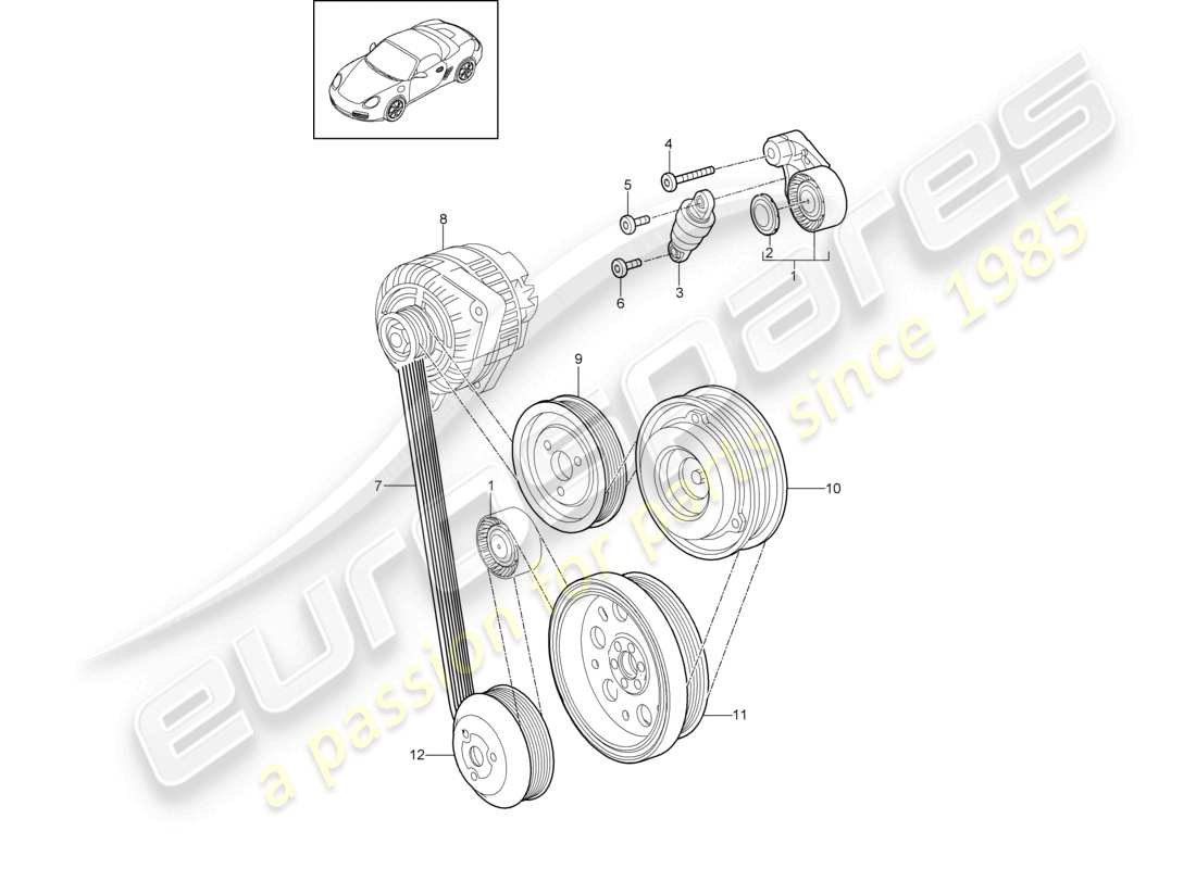 porsche 2011 (987 boxster) belt tensioner damper v-belt parts diagram