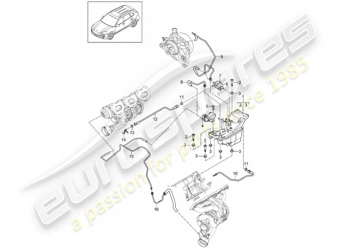porsche 2018 (cayenne e2 92a) vacuum reservoir control line pressure line part diagram