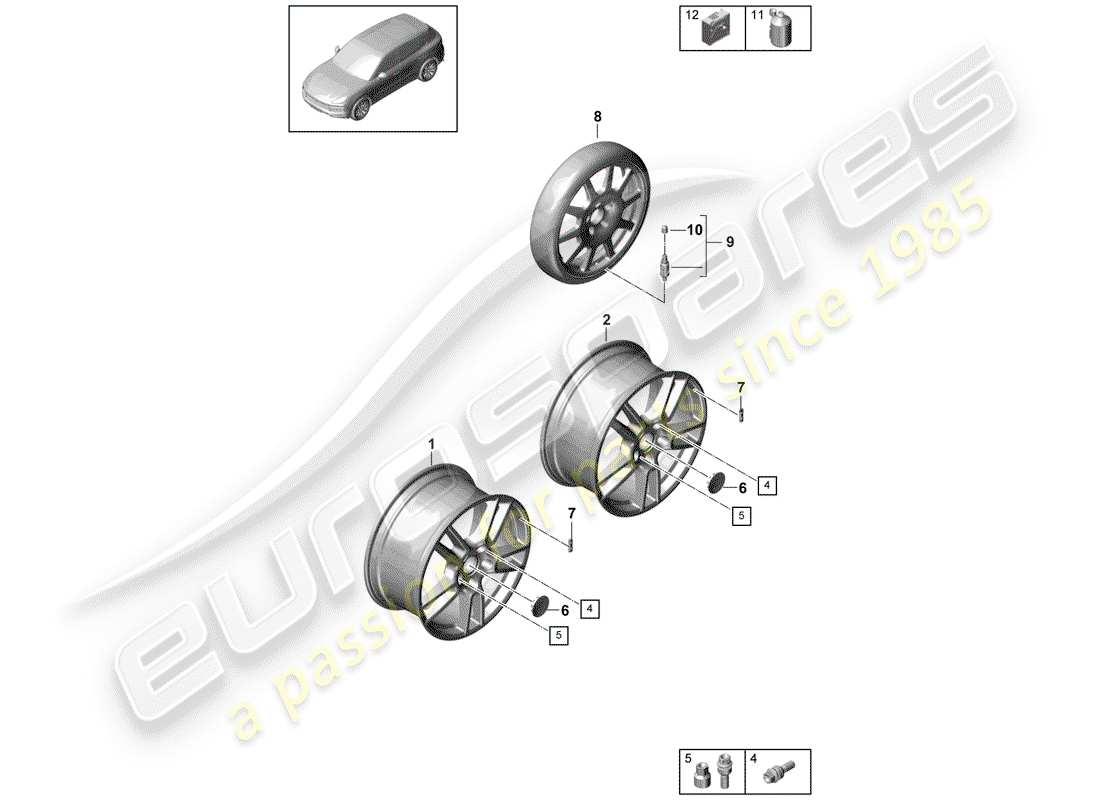 porsche 2019 (cayenne e3 9ya/9yb) alloy wheel parts diagram