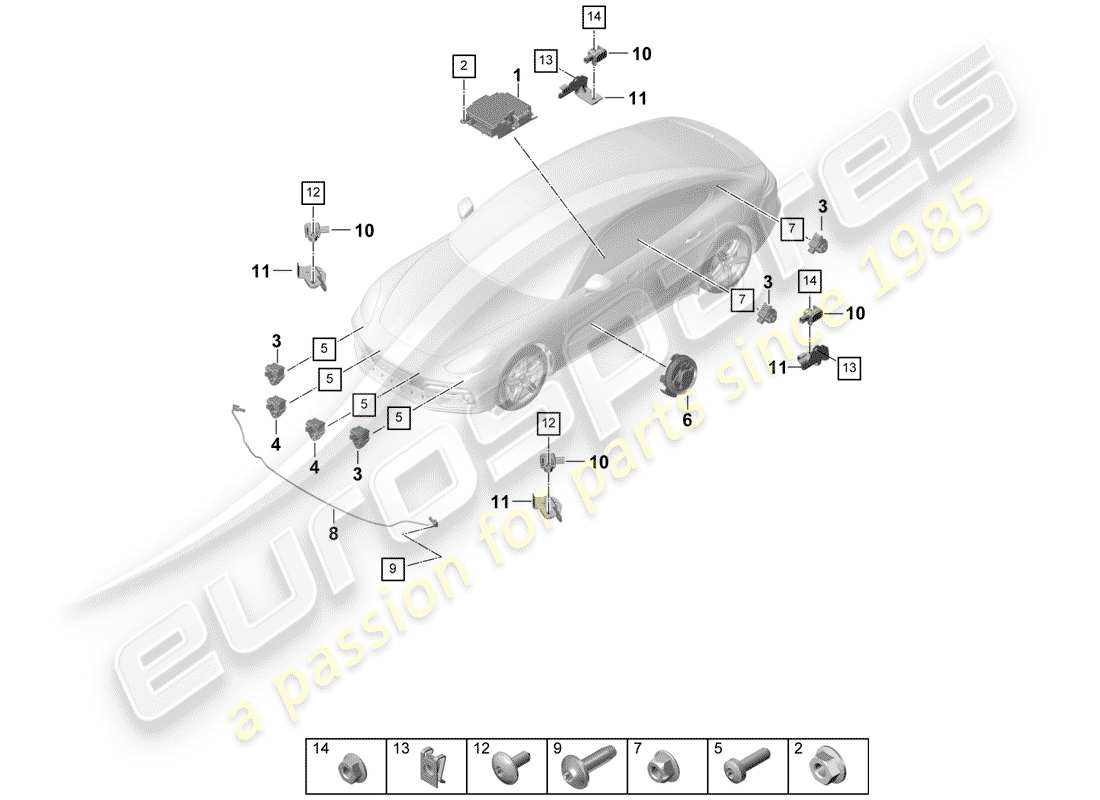 porsche 2017 (panamera 971-1) control unit sensors airbag pressure sensor pedestrian protection part diagram