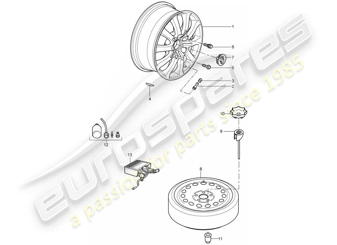 porsche 2007 (cayenne e1 9pa) wheels/tyres part diagram