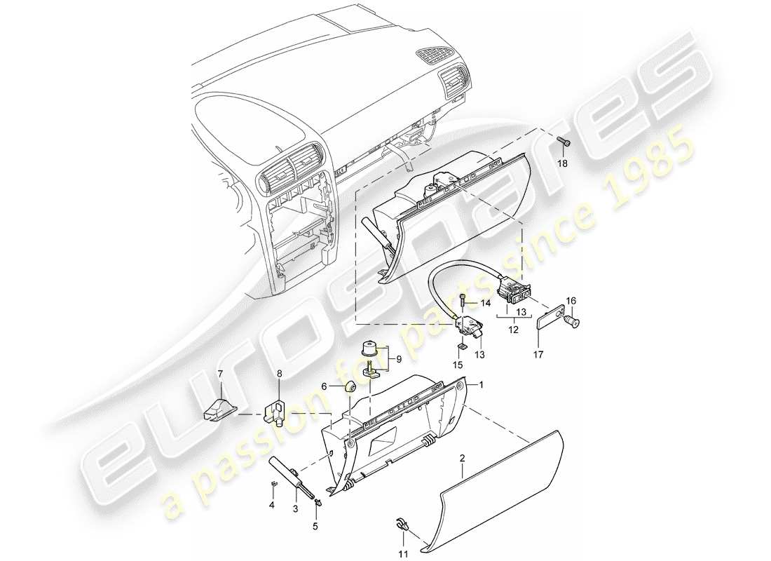 porsche 2007 (cayenne e1 9pa) glove box part diagram