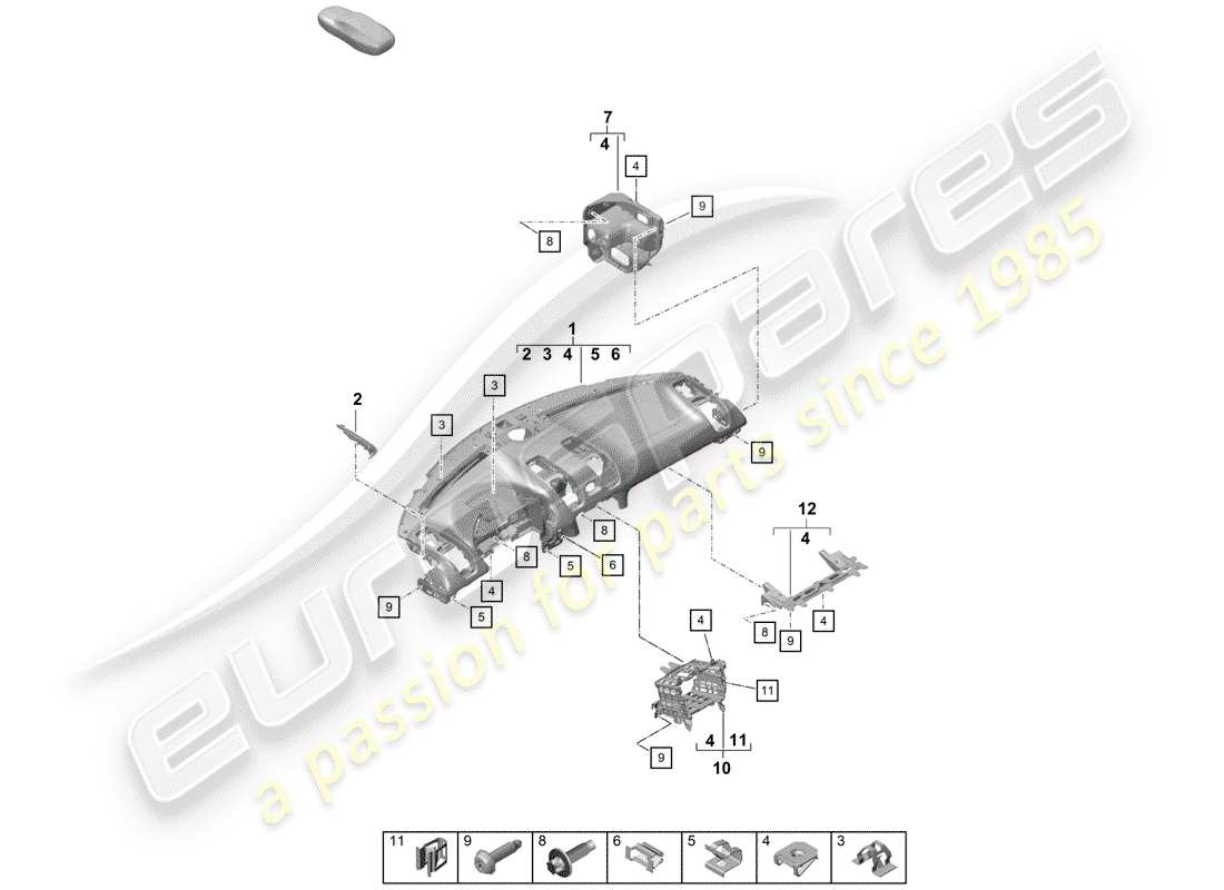 porsche 2020 (718 boxster spyder) instrument panel trim upper part with: fasteners parts diagram