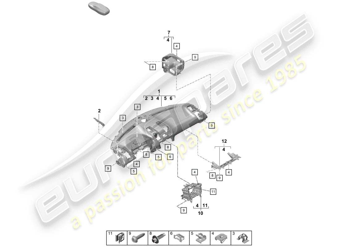 porsche boxster spyder (2020) dash panel trim parts diagram