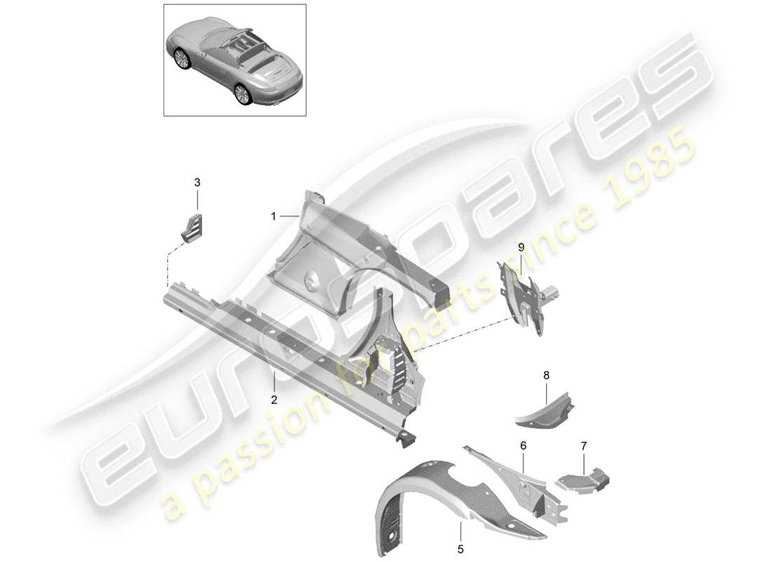 porsche 2016 (991-1) side part inner parts diagram