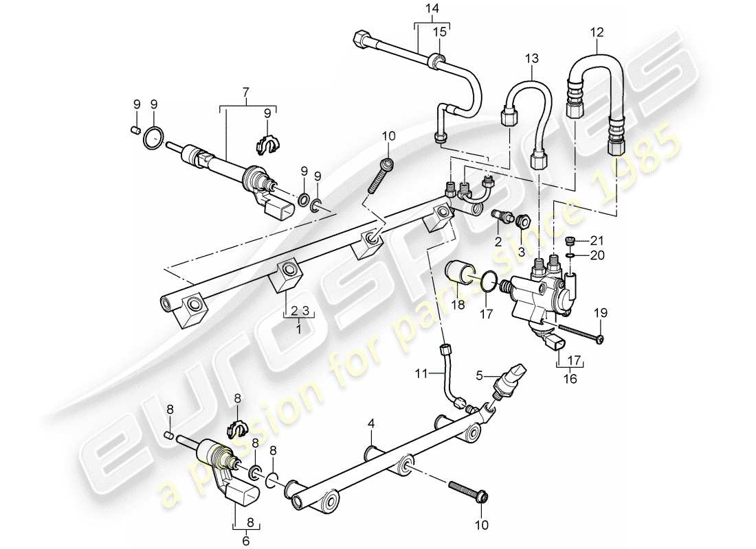 porsche 2008 (cayenne e1 9pa) fuel collection pipe high-pressure injector high pressure pump part diagram