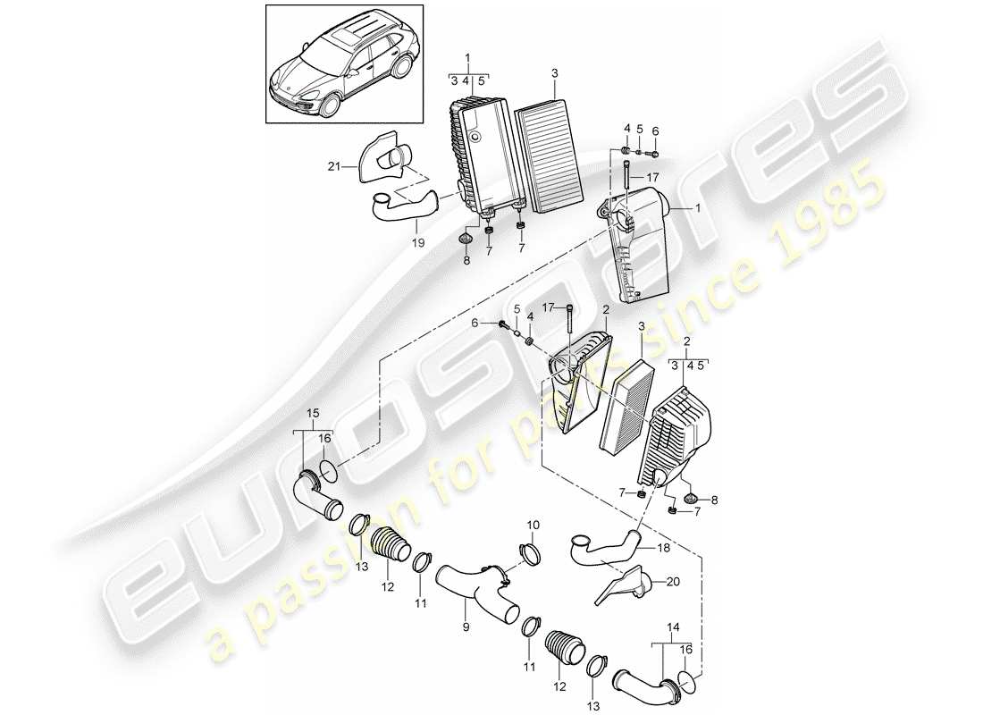 porsche 2018 (cayenne e2 92a) air filter with connecting parts part diagram