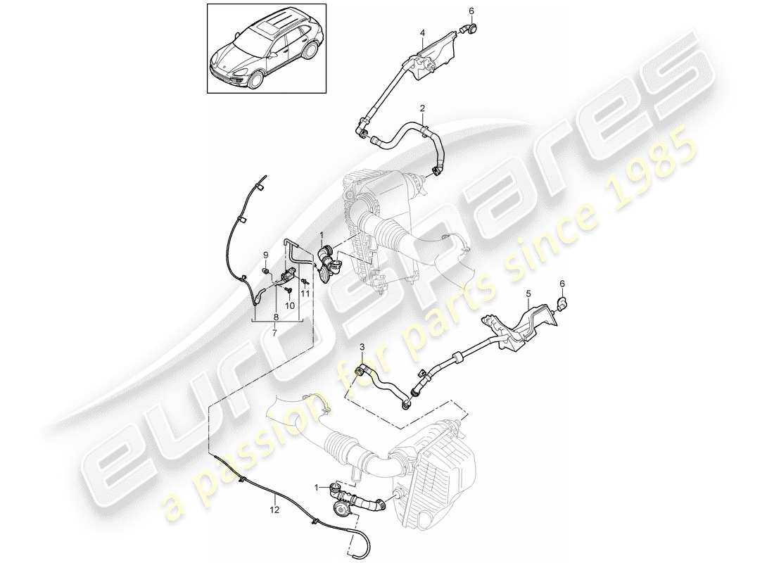 porsche 2018 (cayenne e2 92a) air filter with connecting parts vacuum line part diagram