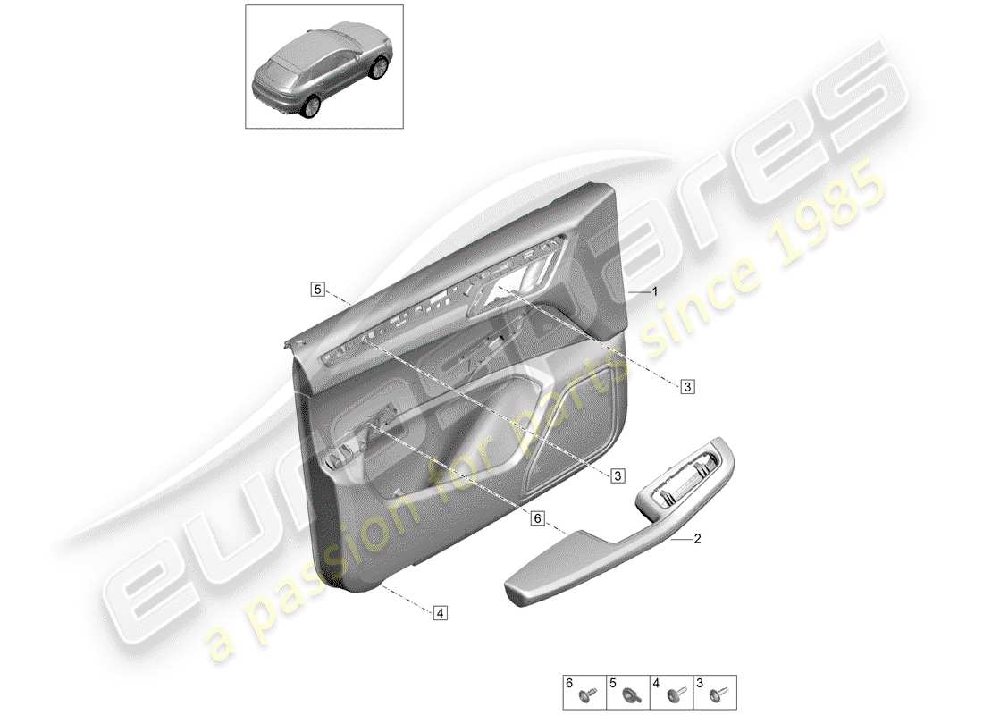 porsche 2020 (macan) door trim panels front doors for models with leatherette trim interior lighting comfort parts diagram