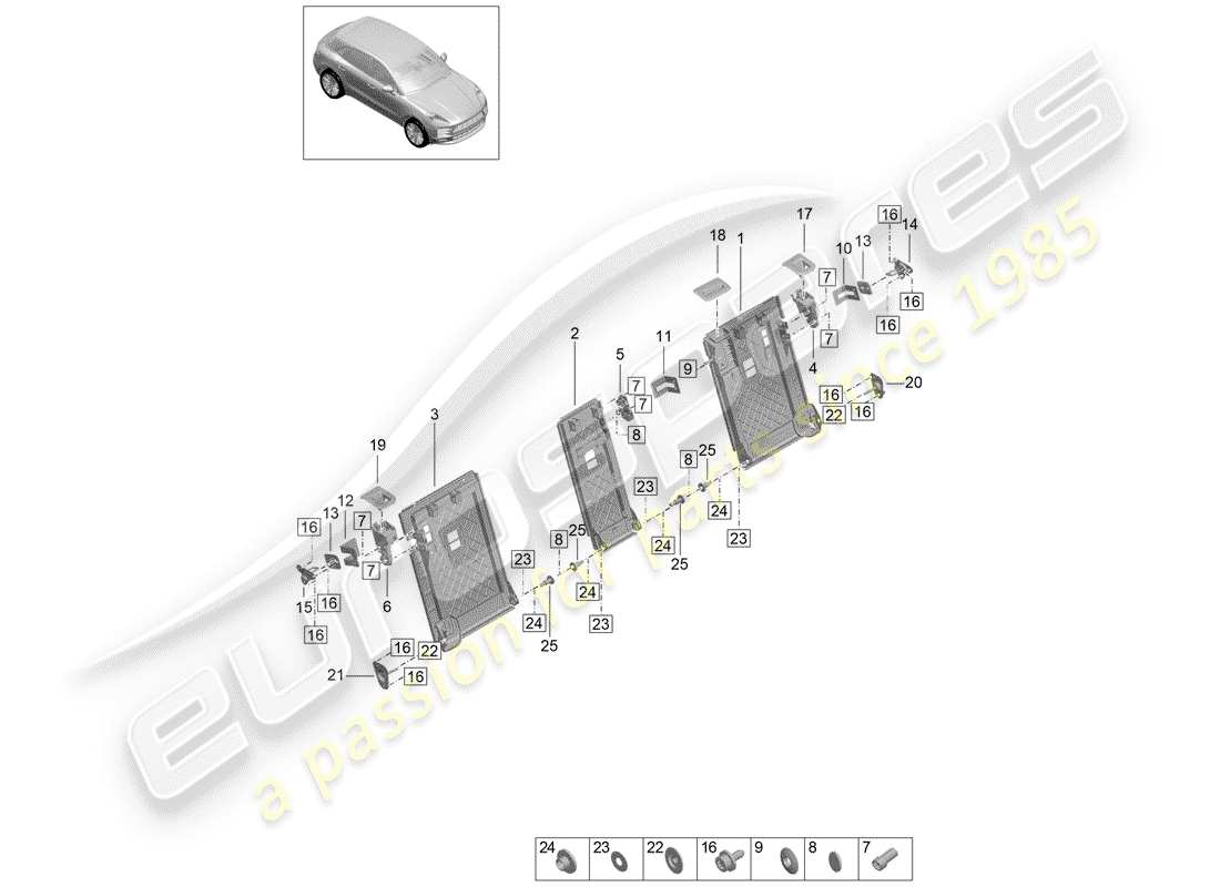 porsche 2020 (macan) back seat backrest release element sundry parts diagram