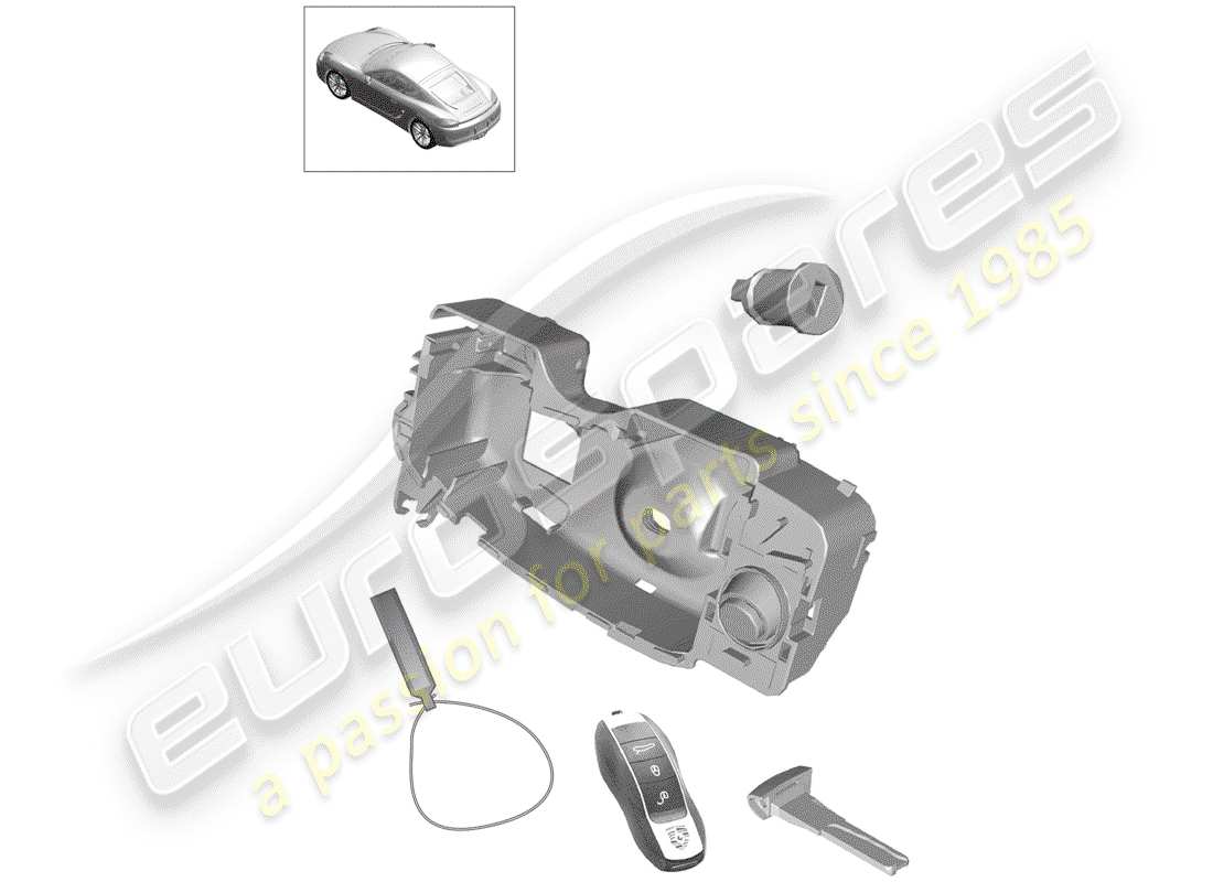 porsche 2014 (981 cayman) repair set 1 set of lock cylinders with handheld trans. & emerg. key part diagram