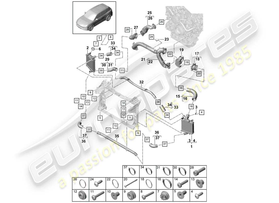 porsche 2020 (cayenne e3 9ya/9yb) charge air cooler pressure pipe throttle valve adapter part diagram
