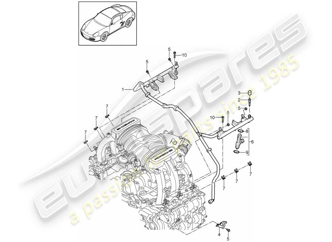 porsche 2009 (987 cayman) fuel collection pipe part diagram