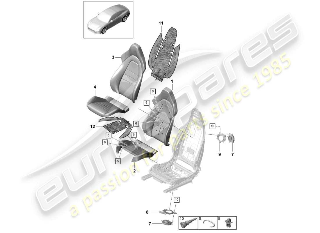porsche 2017 (panamera 971-1) foam part seat cover sports seat ventilation component part diagram