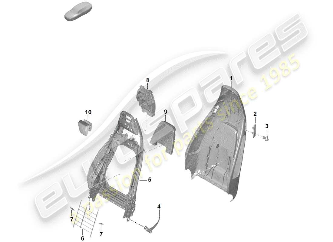porsche 2019 (718 boxster spyder) backrest shell sports seat plus accessories backrest frame part diagram