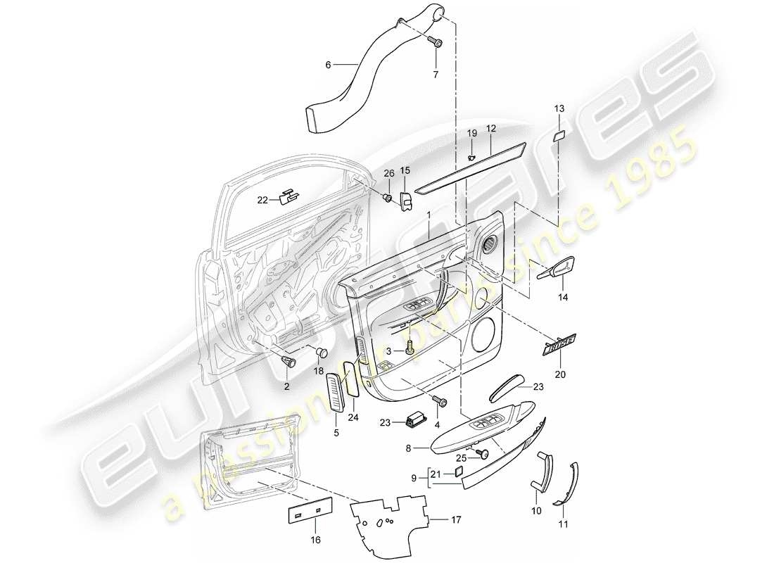 porsche 2007 (cayenne e1 9pa) door panel front with: damping part diagram