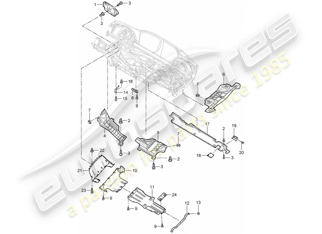 porsche 2007 (cayenne e1 9pa) trim underbody heat insulation part diagram