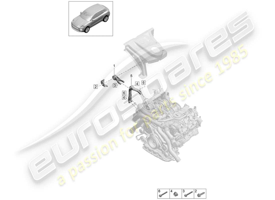 porsche 2020 (macan) engine lifting tackle engine support parts diagram