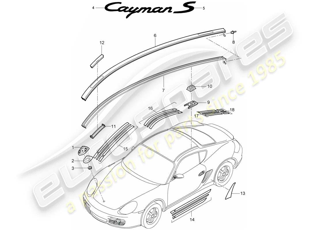 porsche 2008 (987 cayman) inscriptions/lettering moldings stone guard film part diagram