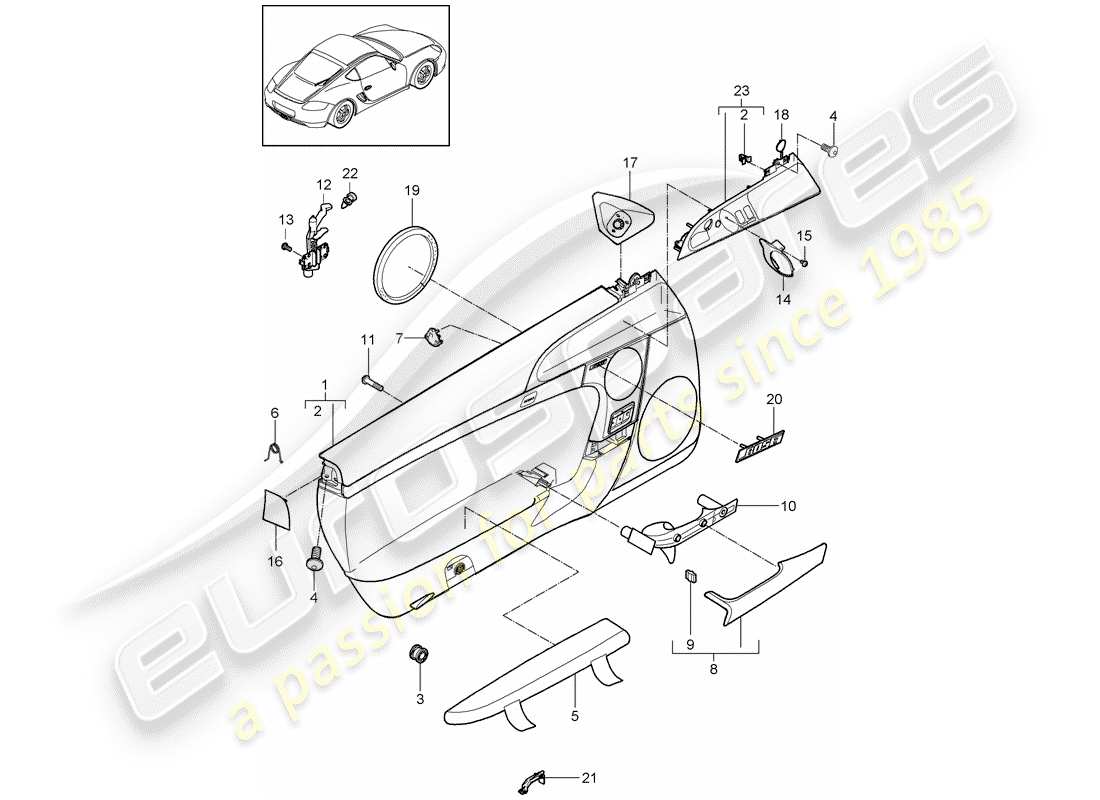 porsche 2010 (987 cayman) door panel accessories part diagram