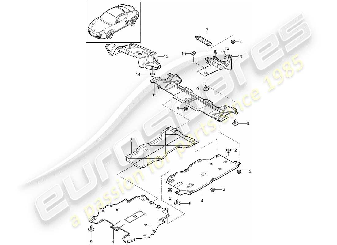 porsche 2010 (987 cayman) trims underbody part diagram