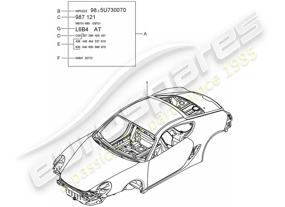 porsche 2009 (987 cayman) car body part diagram