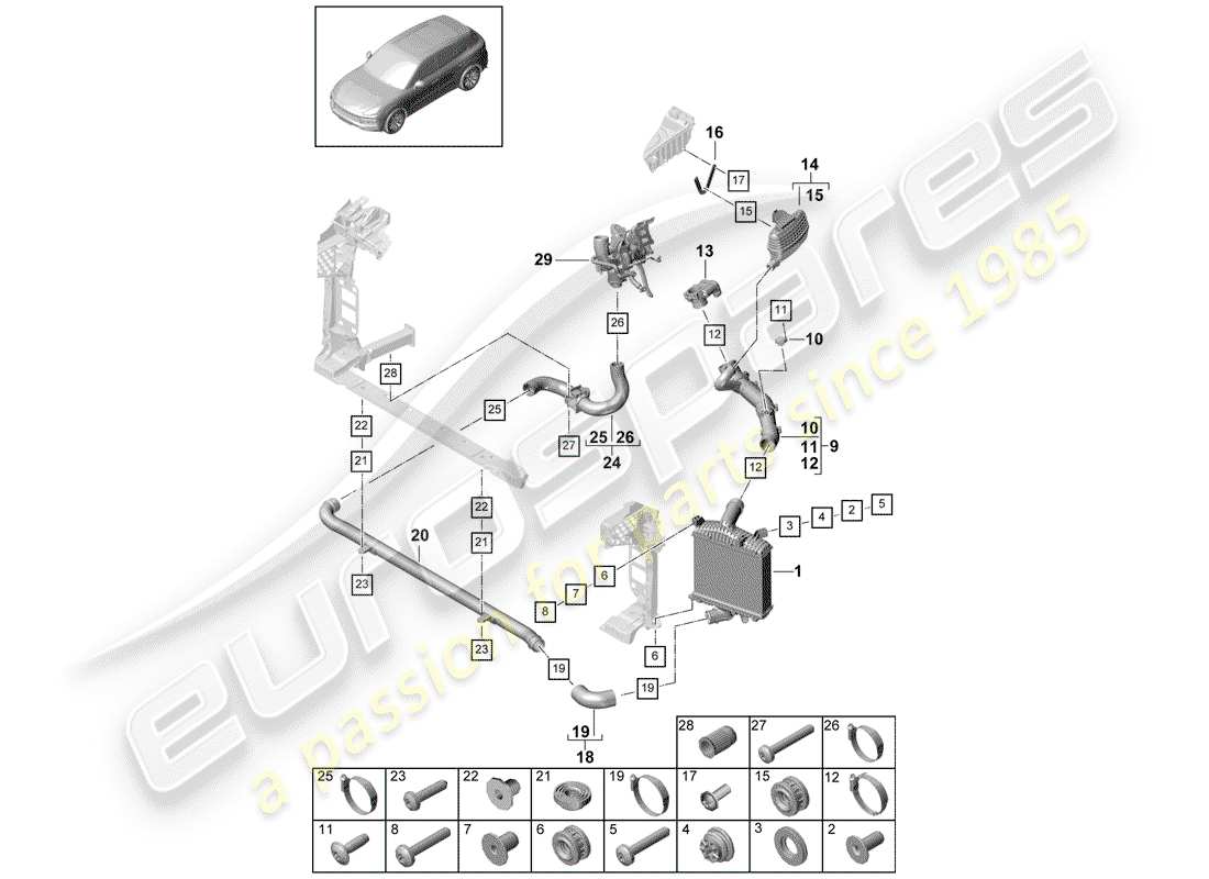 porsche 2020 (cayenne e3 9ya/9yb) charge air cooler pressure hose part diagram