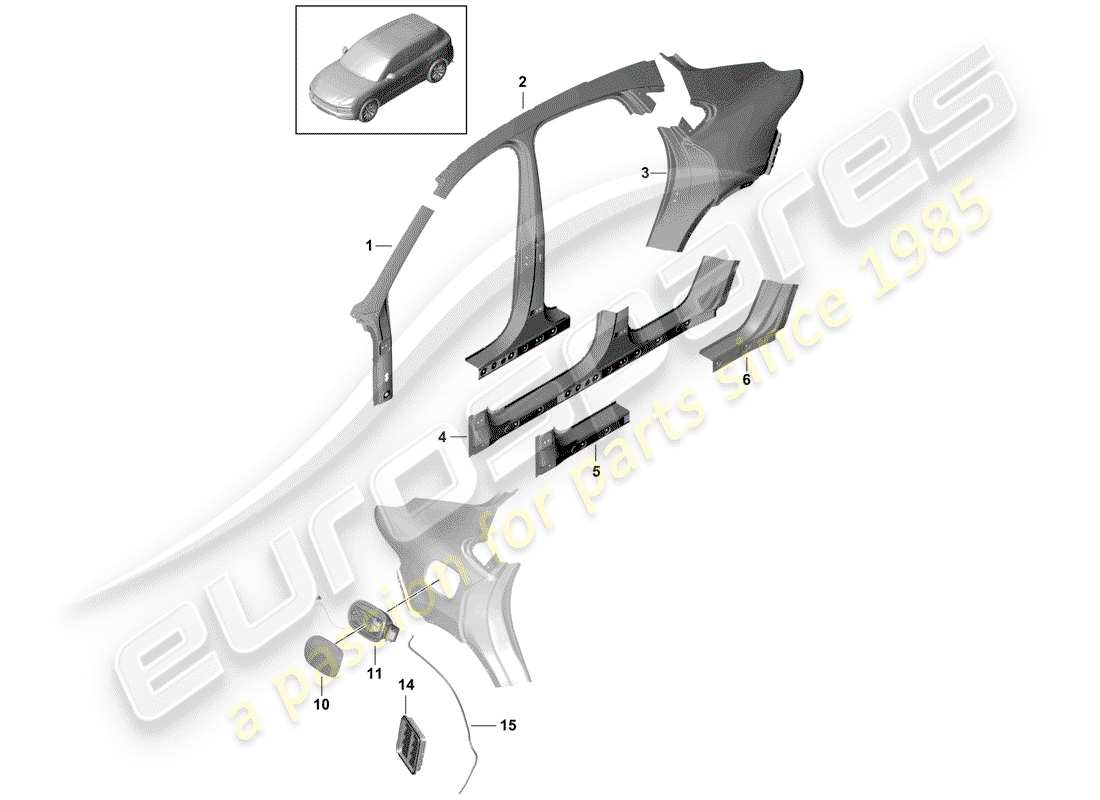 porsche 2020 (cayenne e3 9ya/9yb) side part outer coupe part diagram