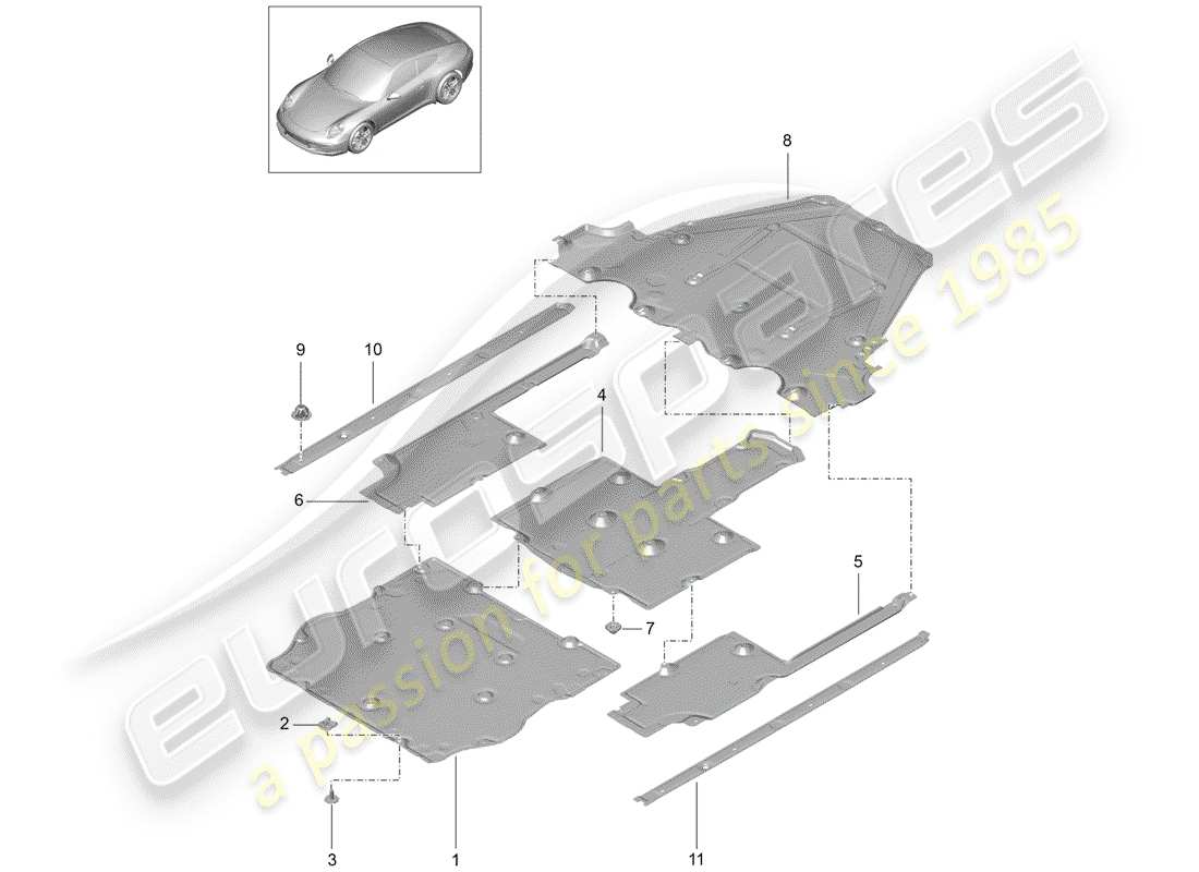 porsche 991 (2015) underbody lining parts diagram