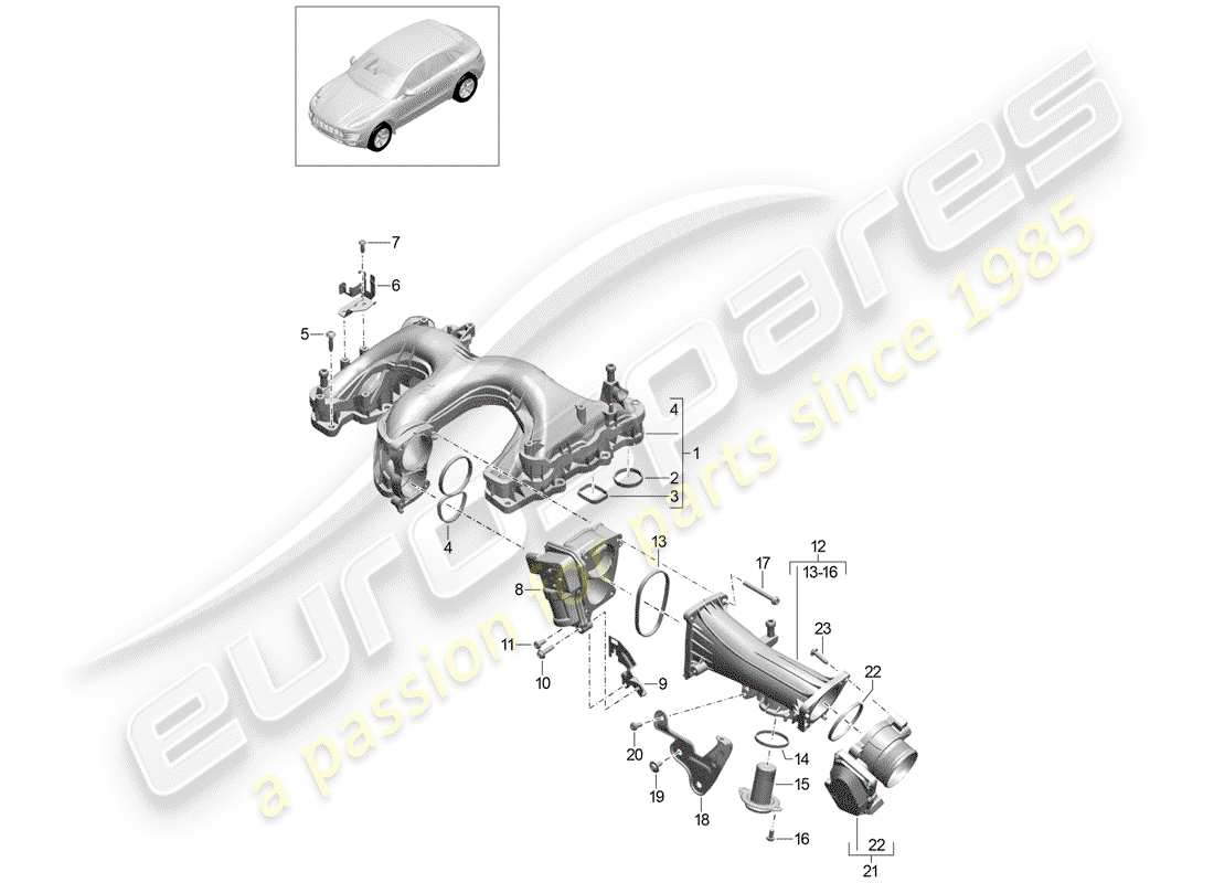 porsche 2018 (macan) intake manifold throttle valve adapter air guide housing part diagram