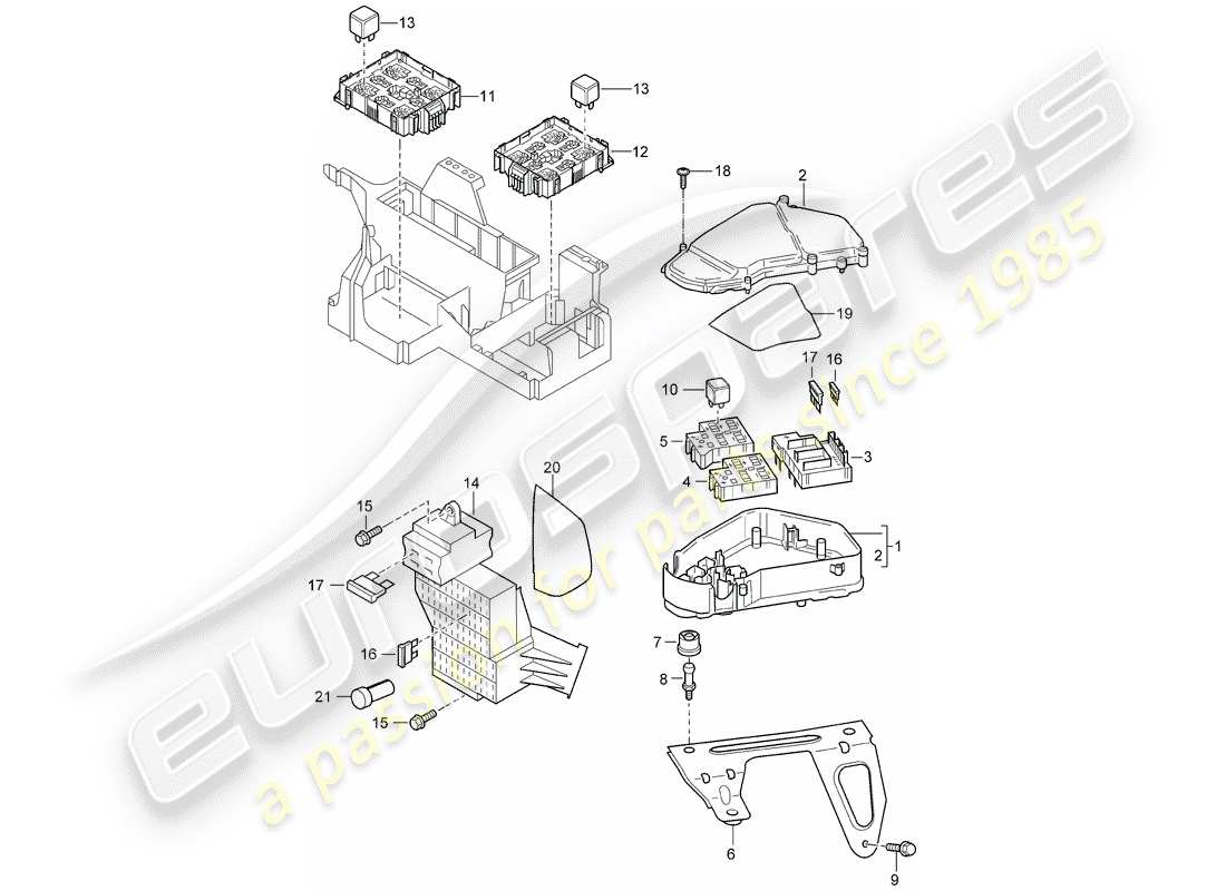 porsche 2009 (cayenne e1 9pa) central electrics fuse box parts diagram