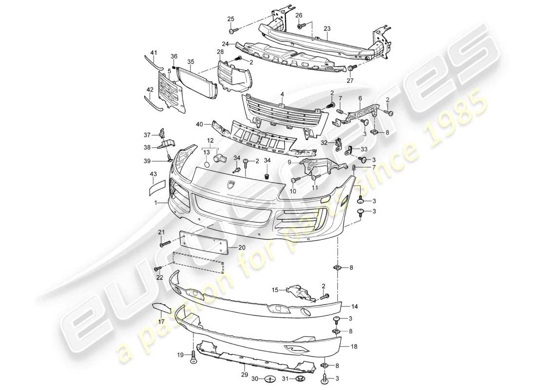 porsche 2010 (cayenne e1 9pa) trim front parts diagram