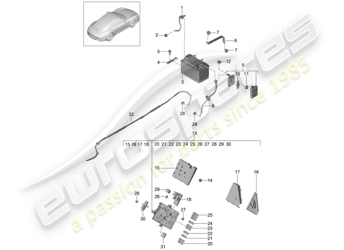 porsche 2016 (991-1) battery potential distributor parts diagram