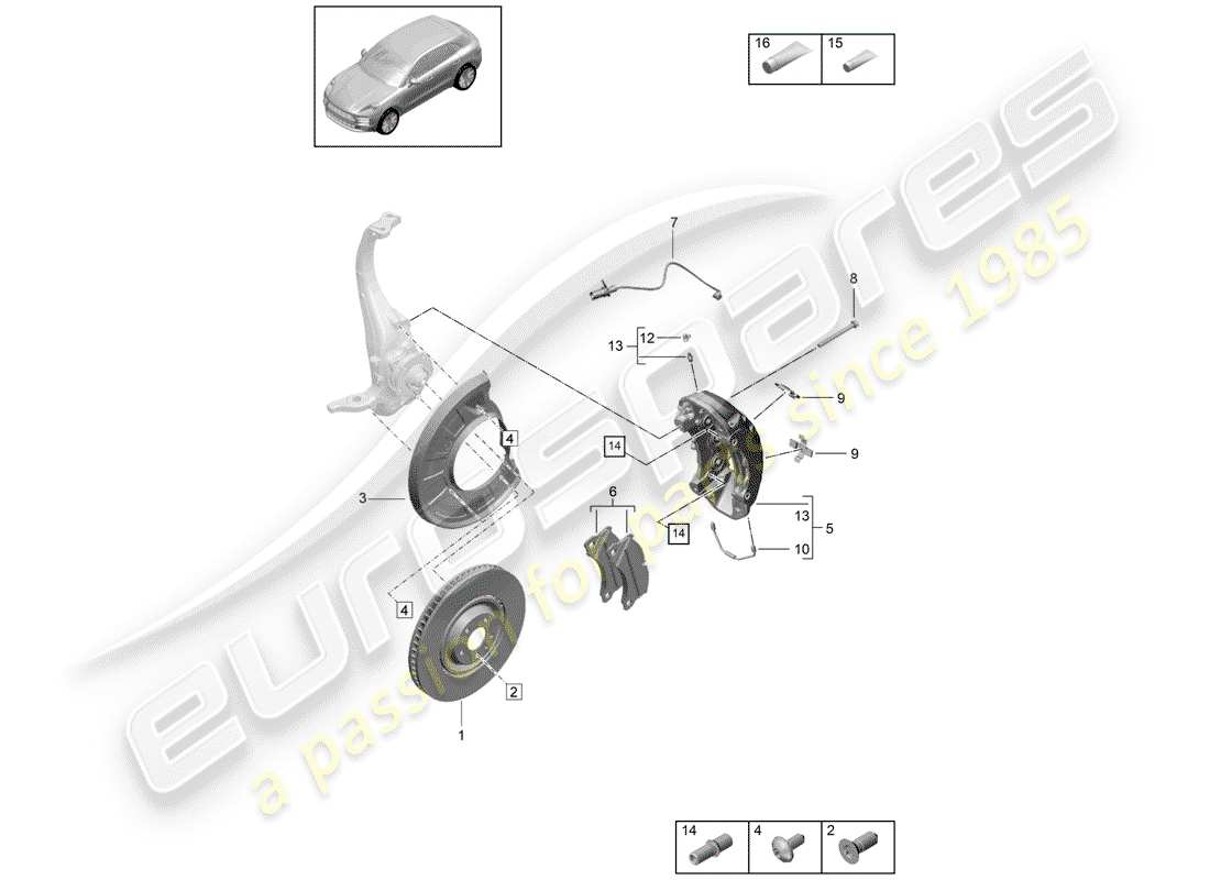 porsche 2019 (macan) disc brake front axle black part diagram