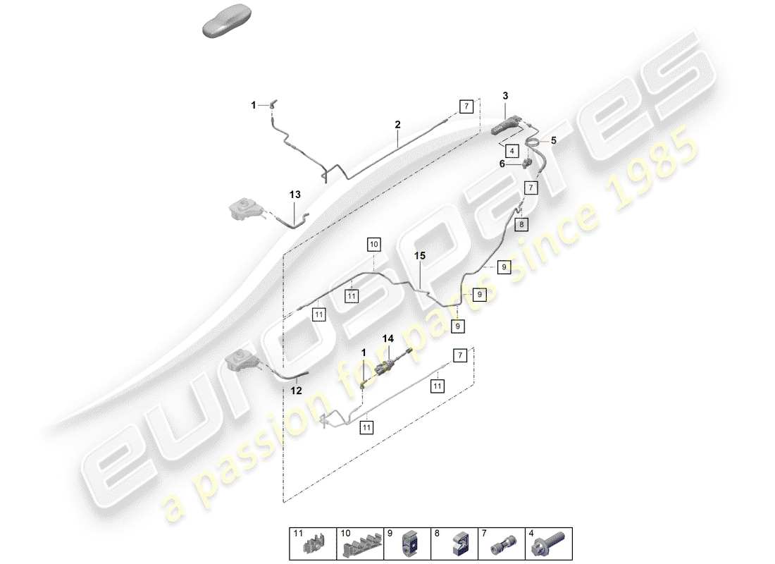 porsche 2019 (718 boxster spyder) hydraulic coupling actuation clutch master cylinder clutch slave cylinder hose part diagram