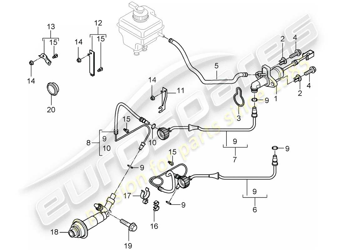 porsche 2007 (cayenne e1 9pa) hydraulic coupling actuation clutch master cylinder hydraulic clutch pipe part diagram