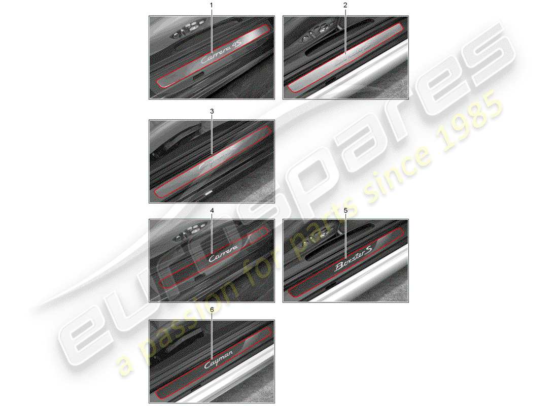 porsche 2012 (tequipment 98x/99x) scuff plate - sill panel parts diagram