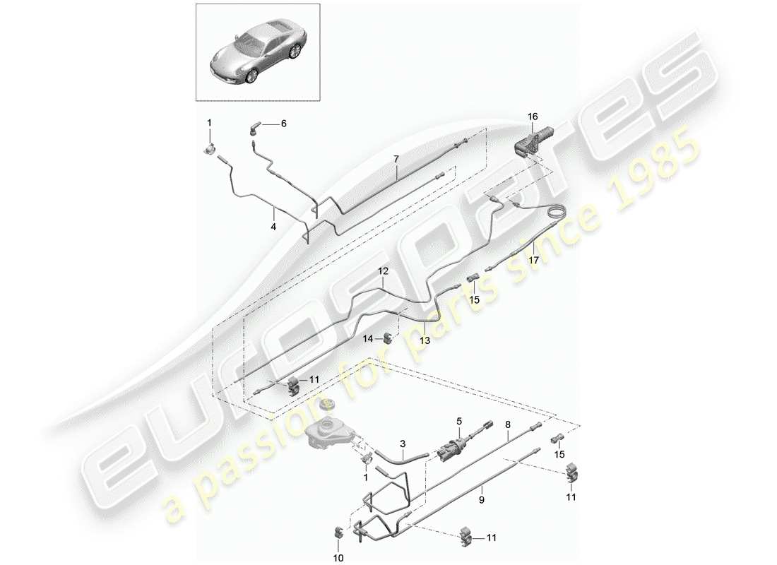 porsche 2014 (991-1) hydraulic coupling actuation clutch master cylinder clutch slave cylinder pipe/hose line parts diagram