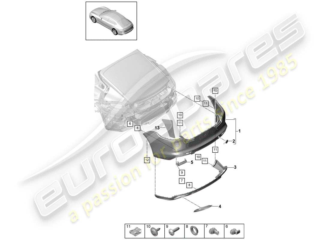 porsche 2018 (panamera 971-1) bumper rear part diagram