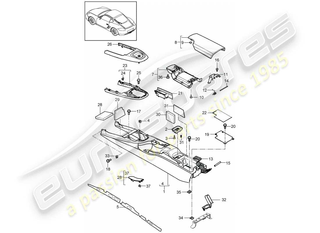 porsche 2012 (987 cayman) centre console rear part diagram