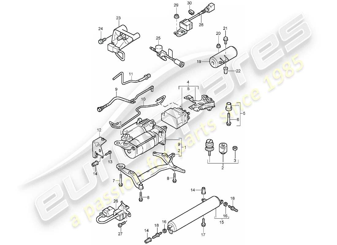 porsche 2003 (cayenne e1 9pa) adaptive suspension compressor pressure accumulator accelerator sensor parts diagram