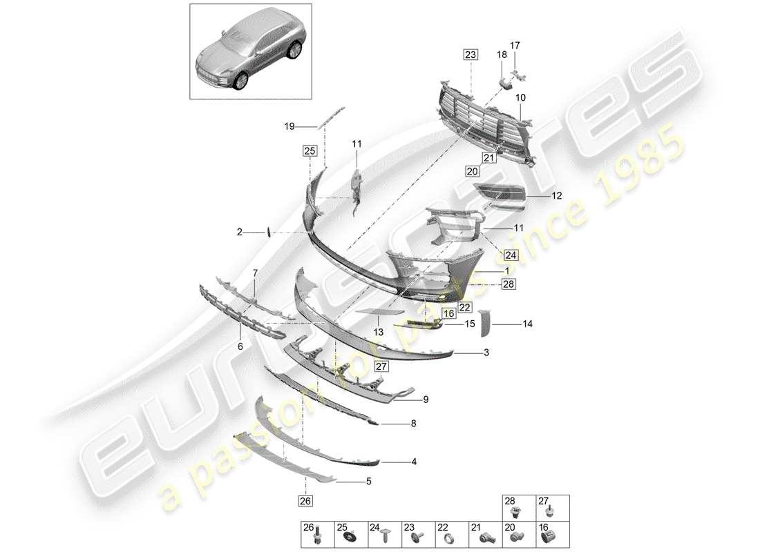 porsche 2020 (macan) bumper front parts diagram