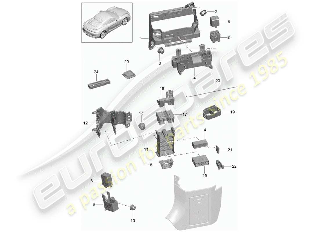 porsche 2016 (981 cayman gt4) central electrics dashboard part diagram