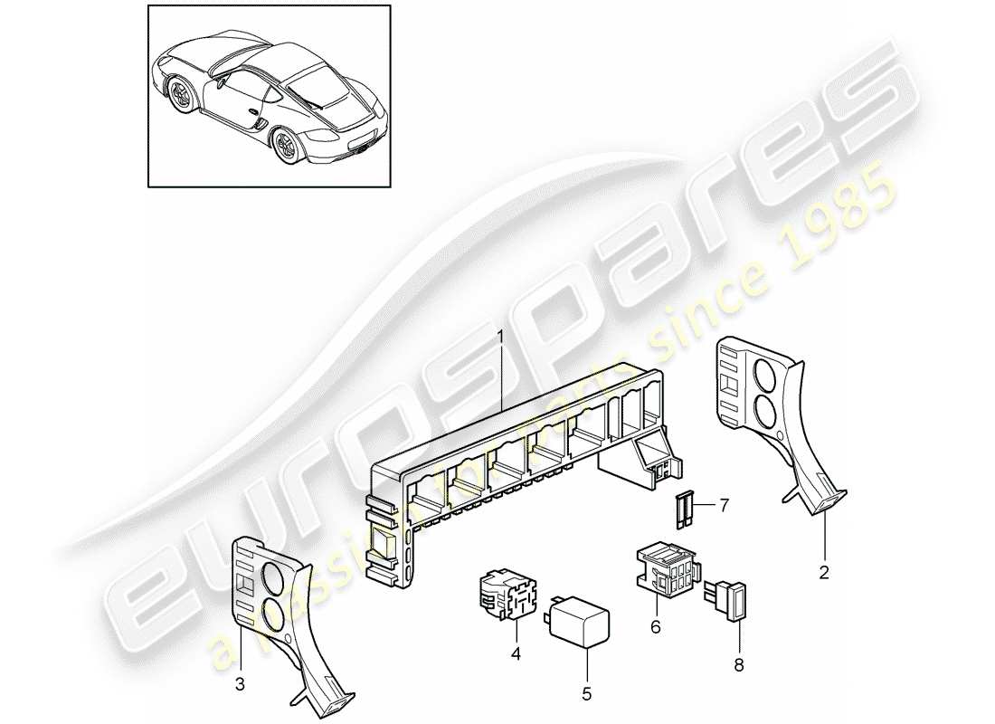 porsche cayman 987 (2012) fuse box/relay plate parts diagram