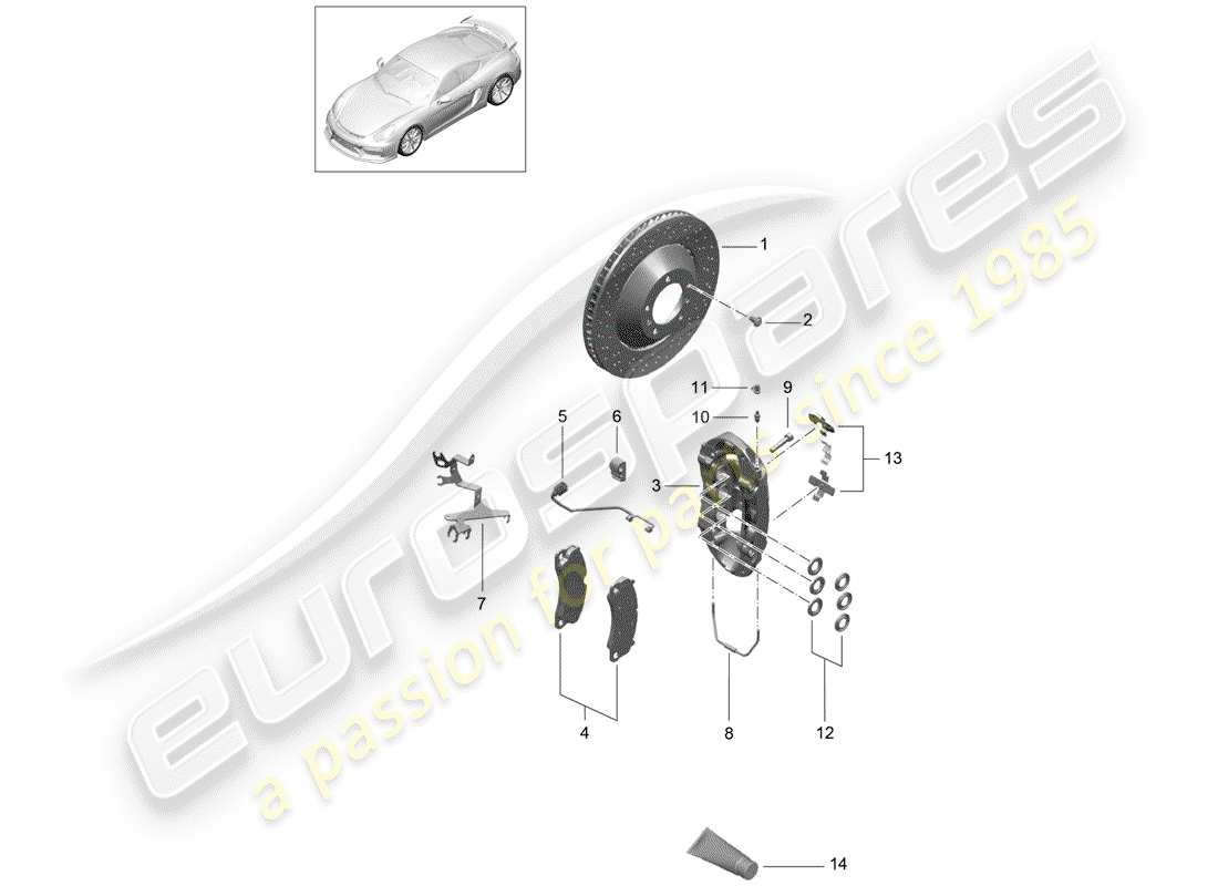 porsche 2016 (981 cayman gt4) disc brake front axle part diagram