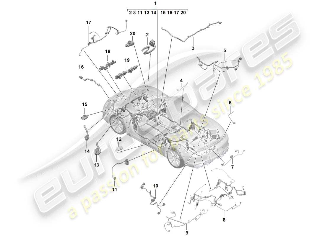 porsche 2019 (718 boxster spyder) wiring looms passenger compartment and part section wiring harness part diagram