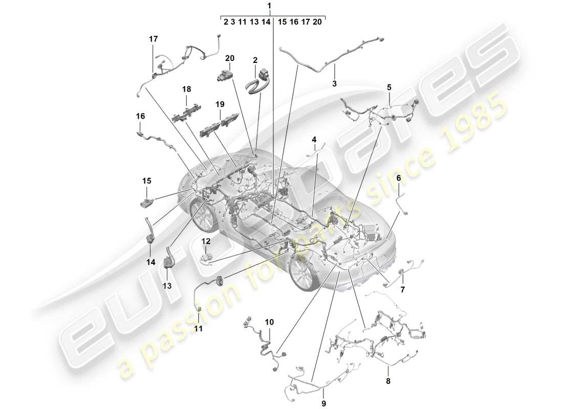 porsche boxster spyder (2019) wiring harnesses parts diagram