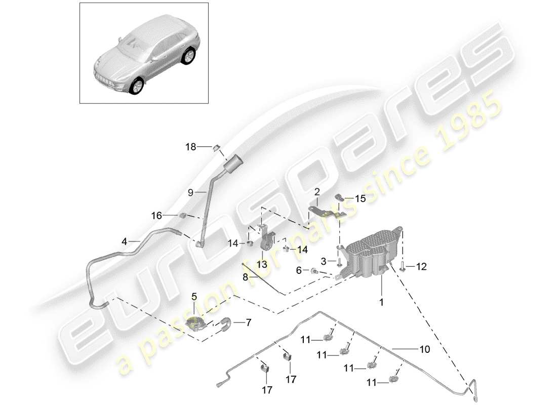 porsche 2018 (macan) activated charcoal container part diagram